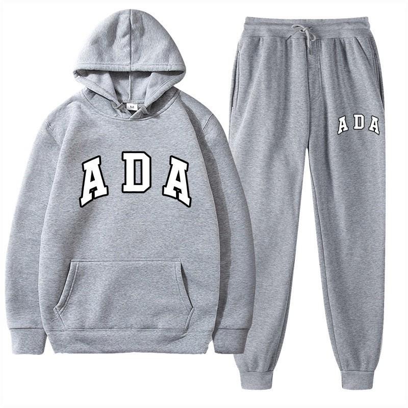 European and American Hot Casual Versatile Letters Loose Hooded ADA Sweater Velvet Men's and Women's 2-piece Set