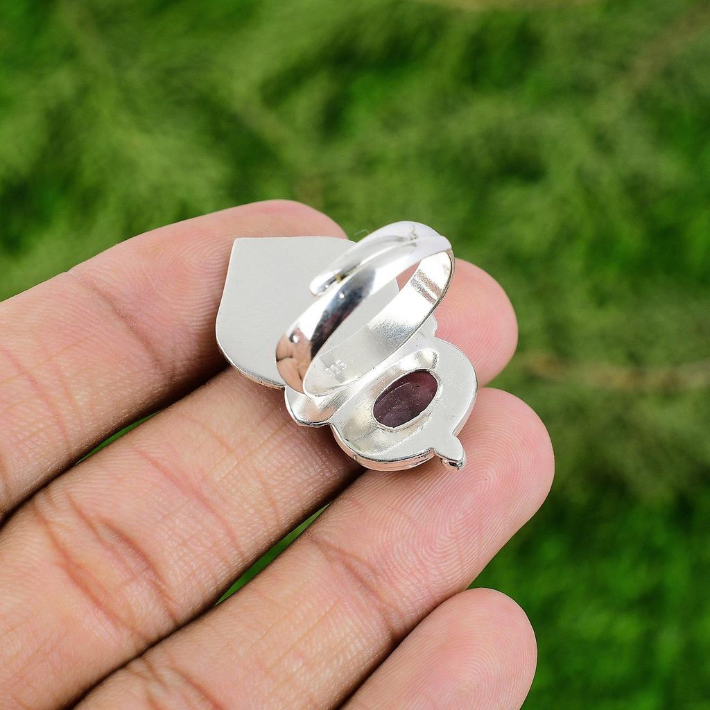 Gift For Her Natural African Amethyst Solitaire Bird Adjustable Ring 925 Silver