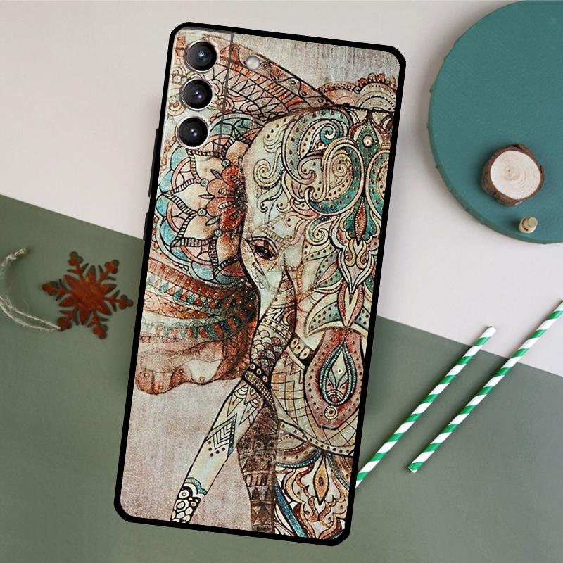 Elephant Mandala Aztec Phone Case For Samsung Galaxy S25 S26 Ultra S20 S21 S22 S23 S24 Plus S10 S25 FE Back Cover