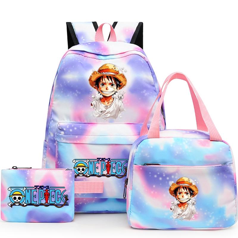3Pcs/set Anime One Piece Backpack for Girls Boys Back To Schoolbag with Lunch Bag Student Bookbag Men Women Travel Bag Mochil
