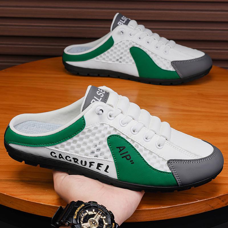 Cross-Border Men's Plus Size 2024 Summer Baotou Cool Slippers: Casual, Breathable Beach Mesh Shoes