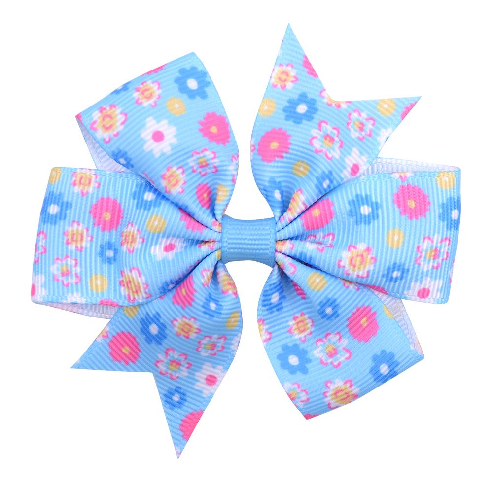 

20 шт./лот Принтованные цветочные банты для волос с зажимом для маленьких девочек Гросгреновая лента Бутиковые заколки-автоматы Аксессуары для волос 039