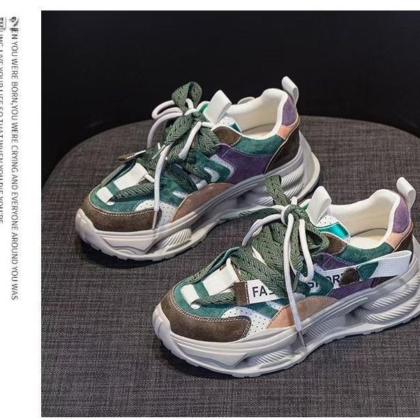 European station dad shoes women 2025 spring and summer explosion Internet celebrity leather color matching platform comfortable sports and leisure s