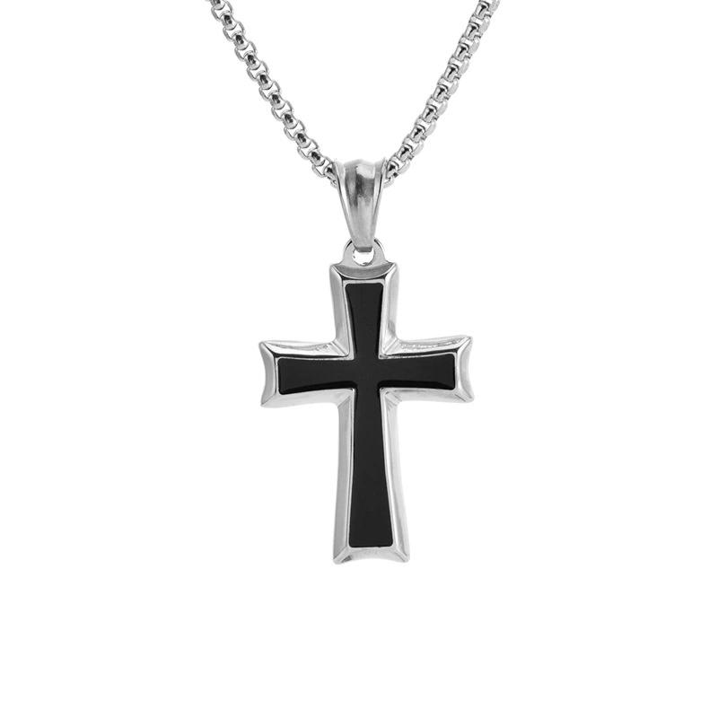 Mens Stainless Steel Cross Pendant Necklace Hip Hop Vintage Box Chain Jewelry Gift