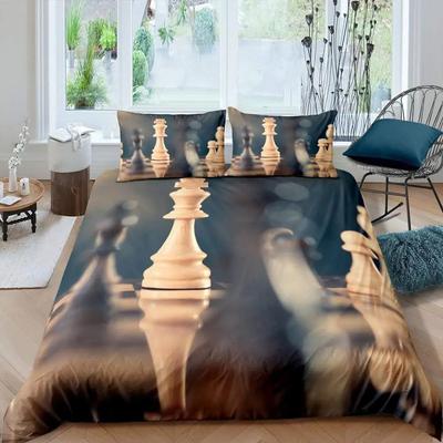 International Chess Duvet Cover Set Queen Size Chess Lovers Bedding Set For Kids Adults Microfiber Black Base 23pcs Quilt Cover