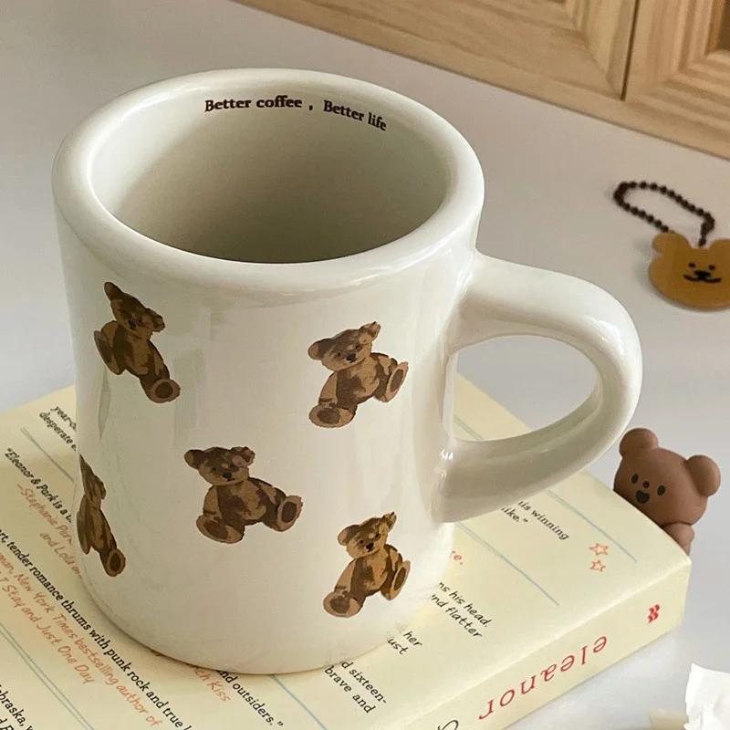 Cană de cafea din ceramică cu urs de desene animate Cana cu urs de ciocolată Ceai de cafea retro pentru fete Ceai de după-amiază Cana drăguță din ceramică căni de cafea drăguțe