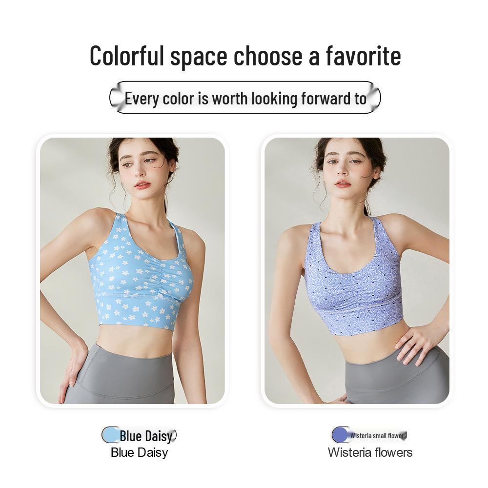 Damen Sommer Frischer Druck Gerafftes Yoga Weste - Stilvolles Rückendesign für Outdoor Fitness