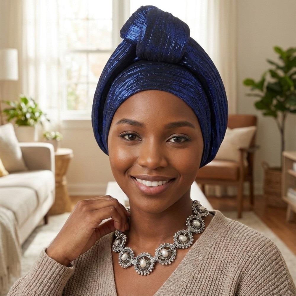 Polyester African Gele Headwrap Front Knot Elegant Headpiece Chic Nigerian Yoruba Turban Party