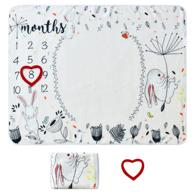 "Floral Rabbit Baby Milestone Photo Blanket - Growth Memorial Photography Background"