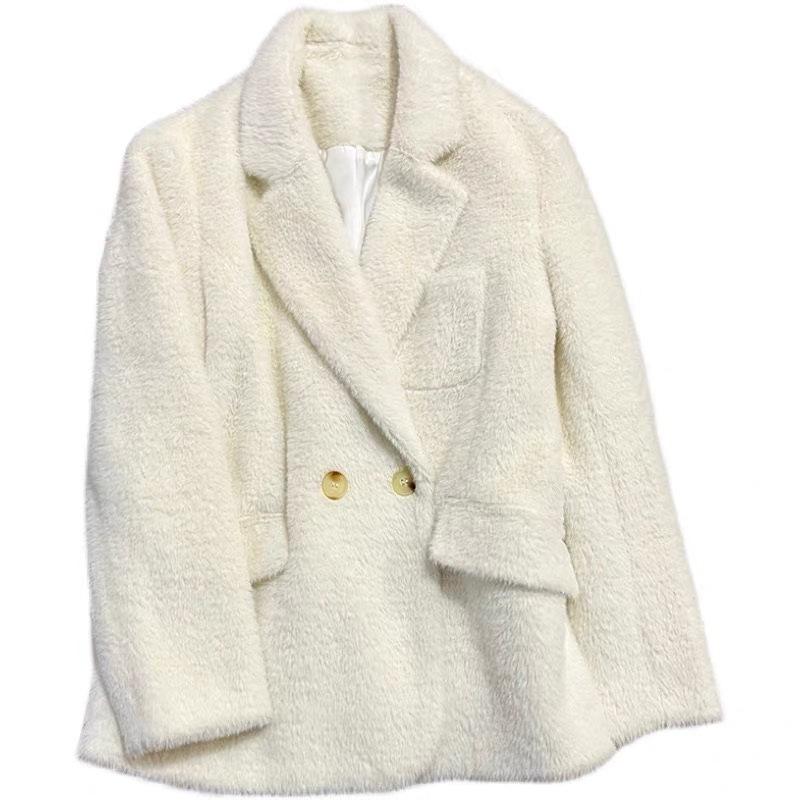 

Зимний темперамент, высококачественная верхняя одежда, небольшой ароматный блейзер, женские топы, норковое бархатное пальто, женский белый пиджак Mao Mao M белый