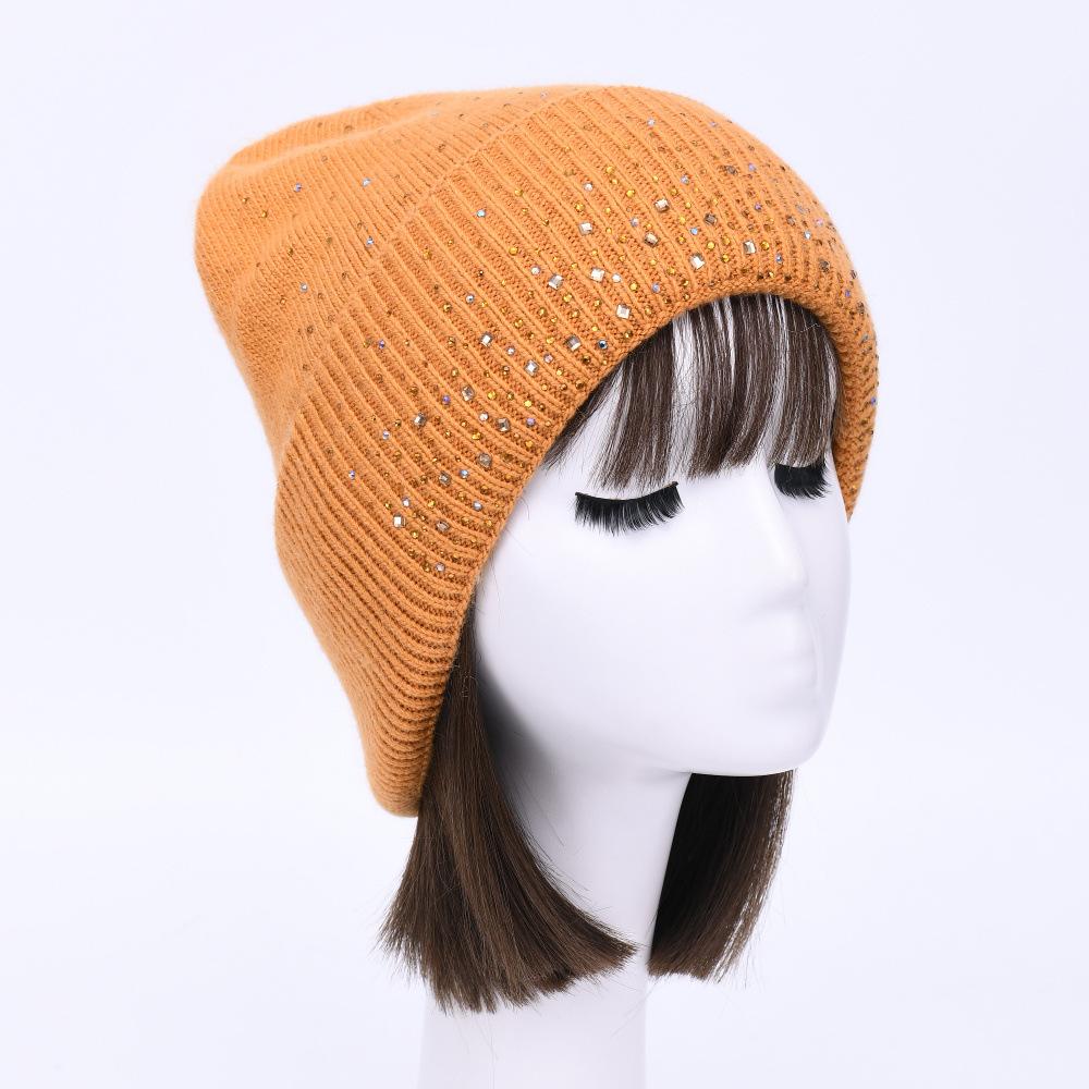 Solid color rabbit velvet double-layer thermal wool hat knitted hat autumn and winter windproof ear protection striped hat