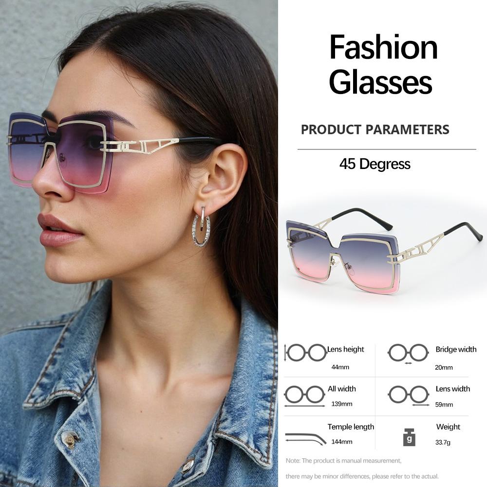 Sunglasses Women Square Oversized Frame Glasses with Gold Metal Temple Decoration Light Luxury Modern Style Vintage Glasses Women