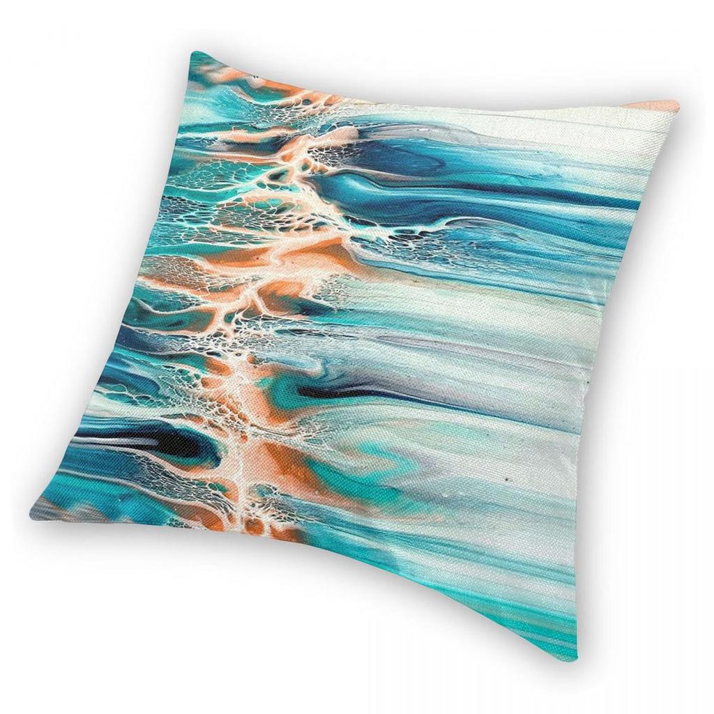 Coral Blue Teal Ocean Fluid Square Pillowcase Polyester Linen Velvet Creative Zip Decorative Room Cushion Cover