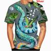 Summer Round Neck 3D Snake Pattern Print Top Fashionable Casual Short Sleeved Men's T-shirts