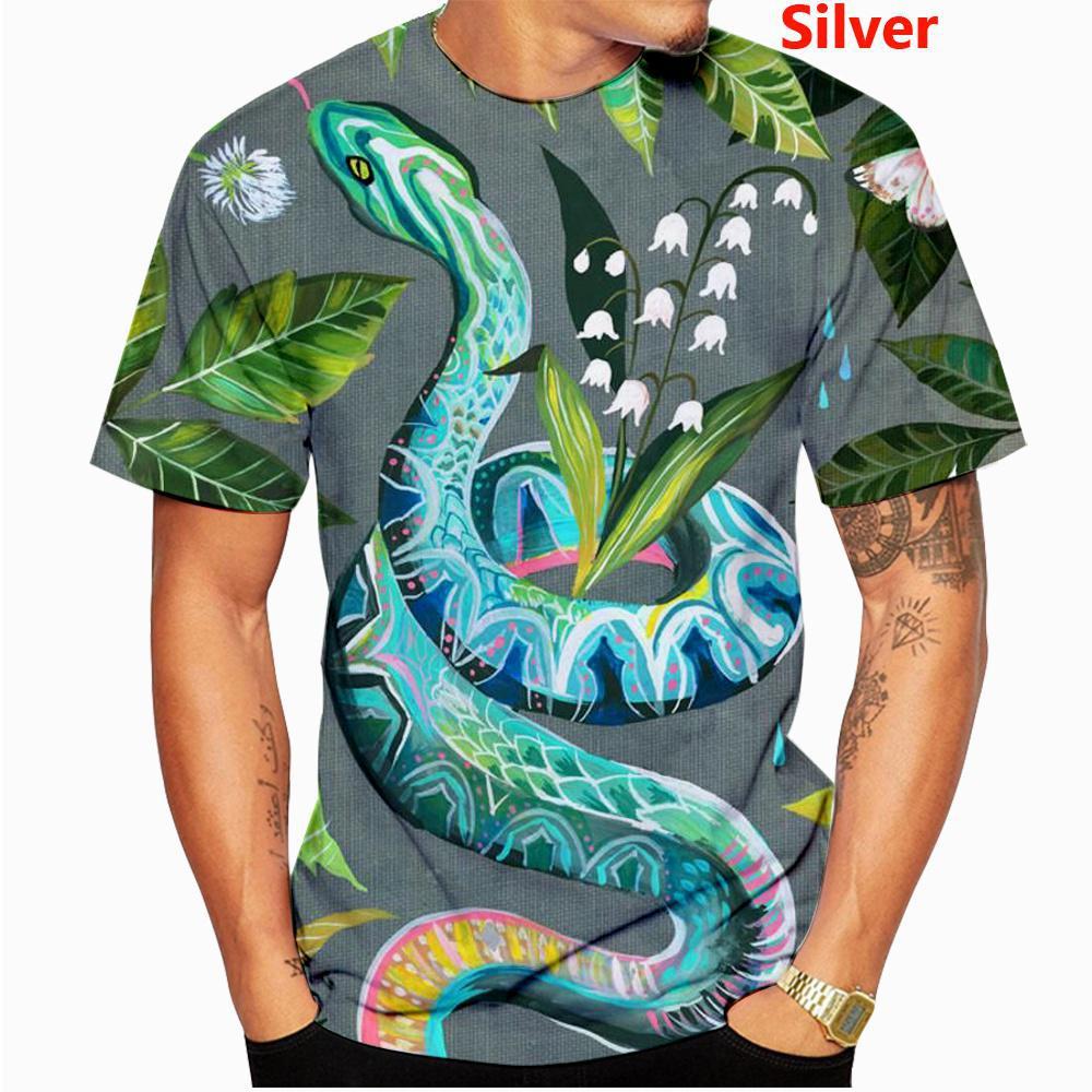 Summer Round Neck 3D Snake Pattern Print Top Fashionable Casual Short Sleeved Men's T-shirts