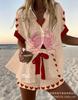 Summer European and American Women's Clothing Bamboo Hemp 1D Digital Printing Short-sleeved Shirt Beach Shorts Casual Two-piece Set