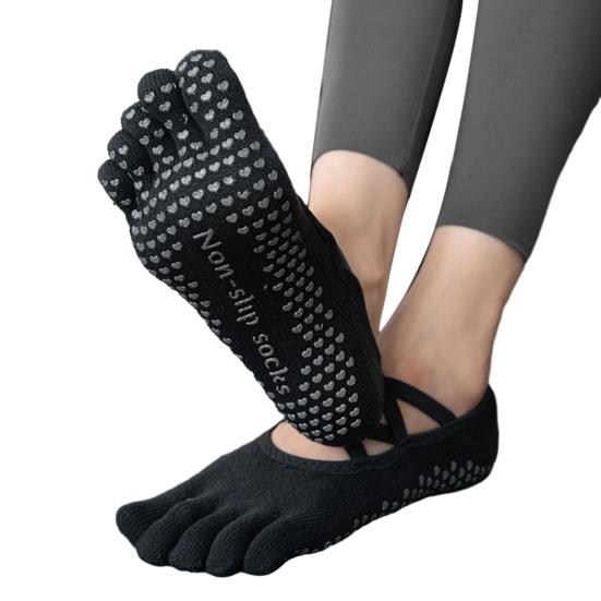 

1 пара женских хлопковых носков для пилатеса и йоги с точечным нескользящим покрытием, впитывающих пот, для спортзала, низкие, с перекрещенными ремешками, носки с пальцами