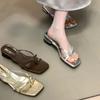 Square head silver niche one-word drag women's summer outer wear temperament simple toe low heel cool slippers