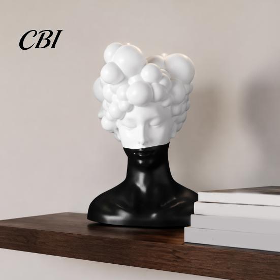 Matte Resin Ornament Modern Abstract Bust Statue, Man Portrait Sculpture, Minimalist Black And Luxury Living Room Accents White Art for Home