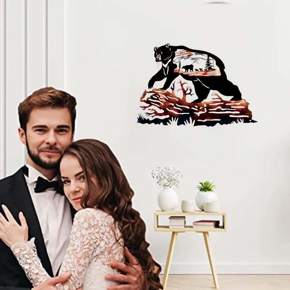 1 Stück Metall Bär Wandkunst Dekoration: Persönlichkeitsverstärkendes Schwarzbären-Design für Wohnzimmer-Heimdekor