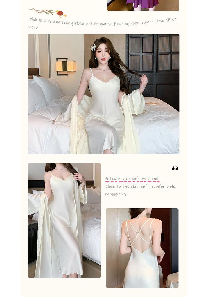 Elegant French Silk Backless Camisole Nightgown