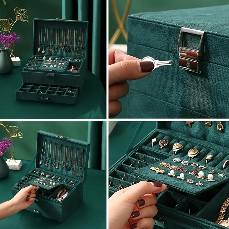 Jewelry Box Organizer for Women Girls, 3-Layer Jewelry Organizer with Lock and Drawer, Portable Jewellery Holder for Earring Rings Necklaces Bracelets