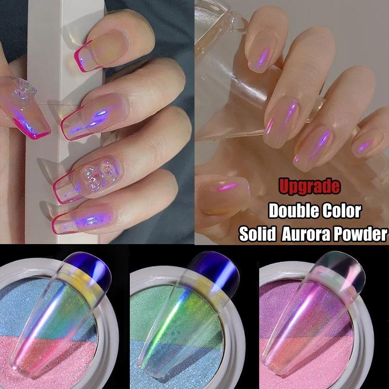 1 Box Double Colors Solid Nail Powder Holographic Neon Solid Nail Glitter Powder Aurora Powders Nail Art Tool