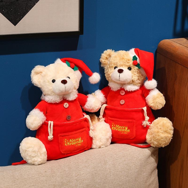 Christmas Bear Storage Bag Doll Plush Toy Christmas Bear Doll Holiday Ornament Ragdoll Doll