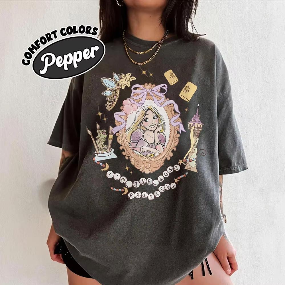 Retro Disney Rapunzel Comfort Color T-Shirt Disney Prinzessin Rapunzel Shirt Damen Lässige Mode Y2K Magic Kingdom Shirt