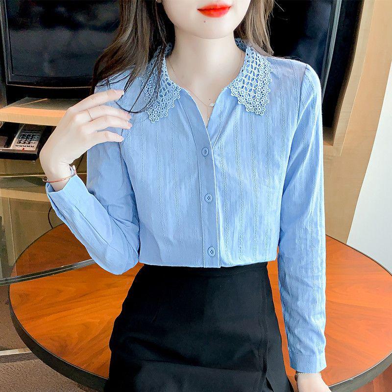 

Women s Pure Cotton Fashionable Shirt - 2024 Autumn Style, Versatile & Age-Reducing. L світло-синій колір