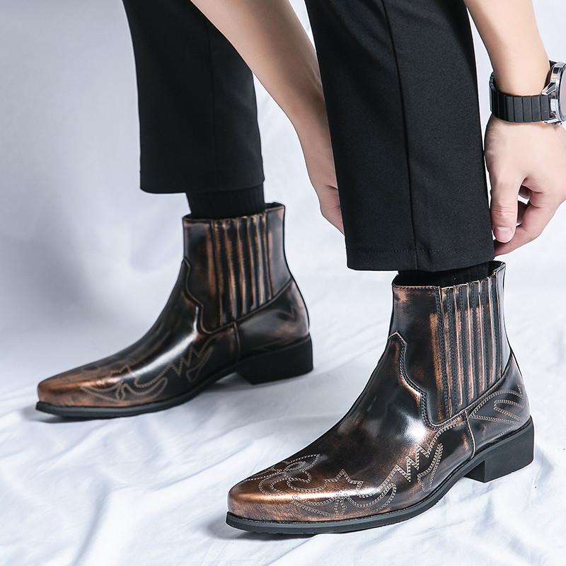 Wniter Trend New Arrival Luxury Designer Men Gold Black Chelsea Cowboy Ankle Boots Casual High Top Platform Shoes Zapatos Hombre