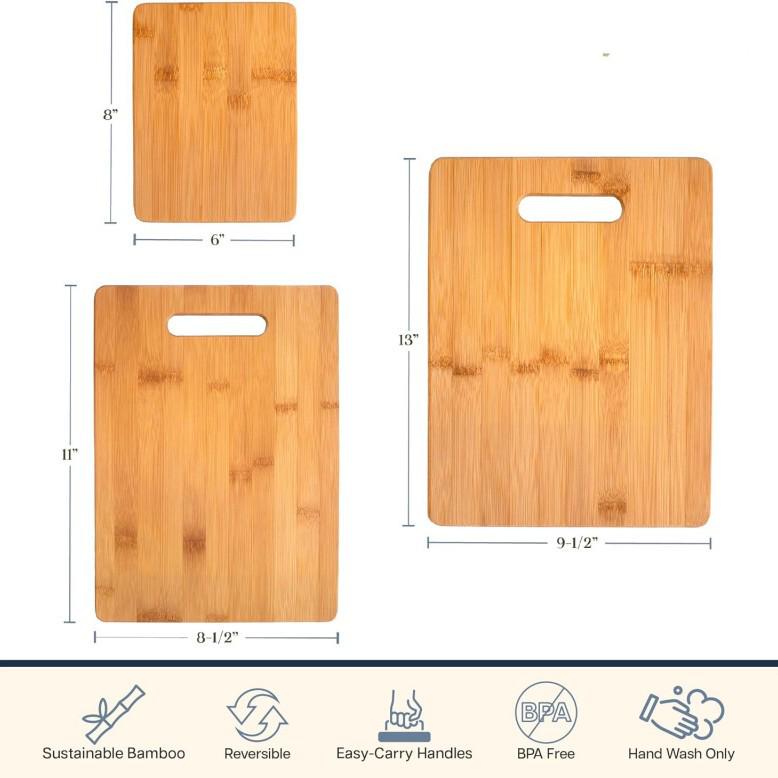 Three-Piece Bamboo Double-Sided Cutting Board Set - Customizable Engraving