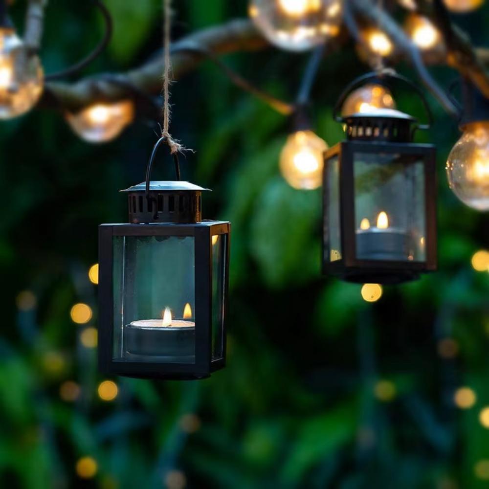 Wind-proof Lantern Candle Stand Black Outdoor Tea Light Iron Wind Lamp  Festival Gift