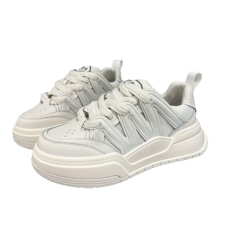 Thick-soled heightening board shoes, leather little white shoes, children's spring and summer new fashion versatile casual sports women's shoes