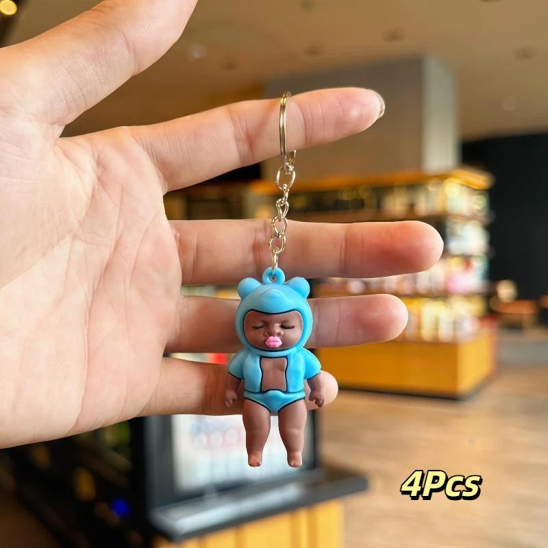 4Pcs Model Cute Kawaii Baby Doll Keychain Weird But Funky Handmade Black Baby Doll Keychain Funny Pendant Bag Charm