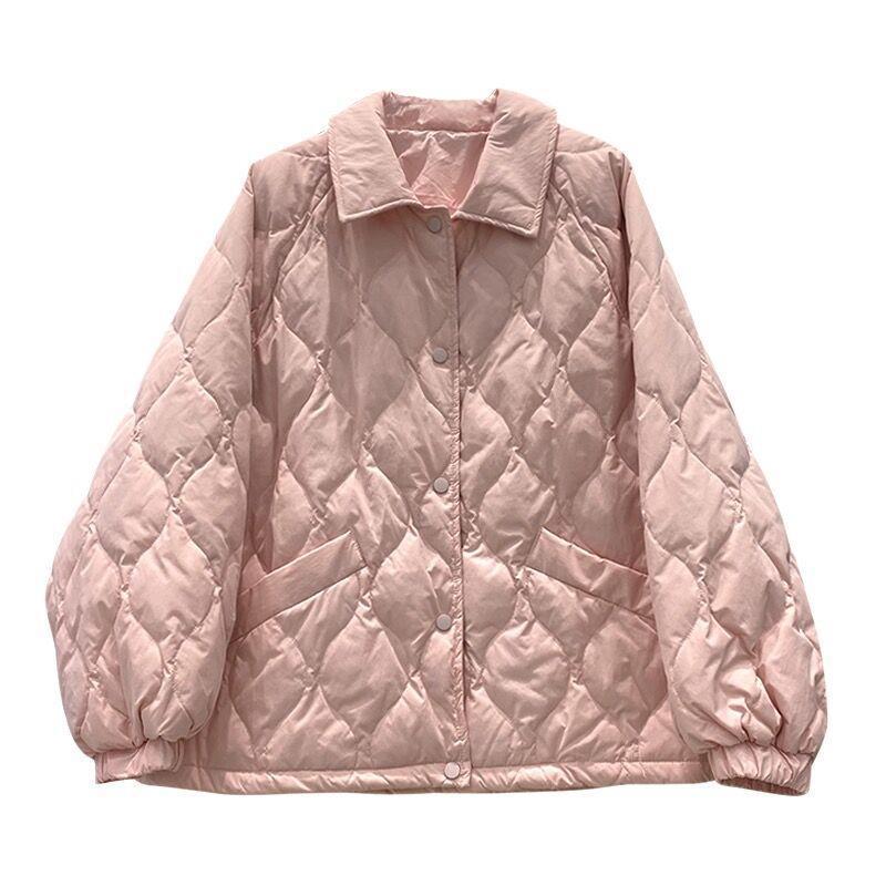 Women's 2022 Winter Korean Argyle Turn-Down Collar Down Jacket - Bright Color Duck Down Coat