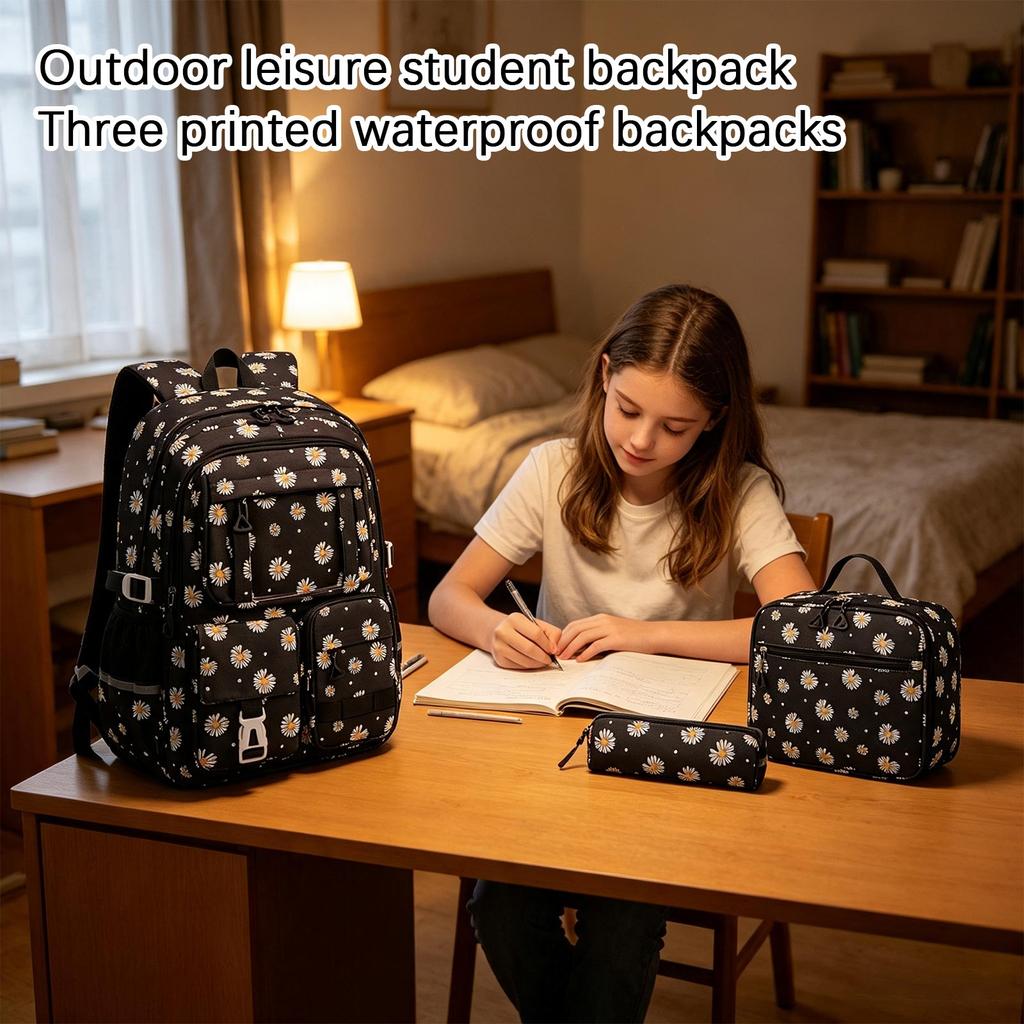 3-Piece Backpack Set with Printed Design for Travel, Outdoor and School