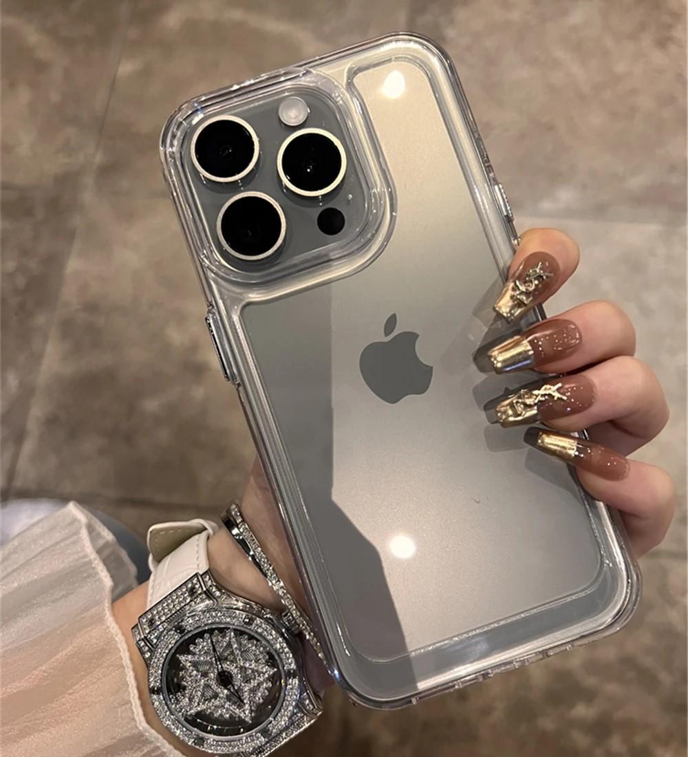 

Прозрачный противоударный жесткий акриловый чехол для iPhone 16 15 14 13 12 11 Pro XS Max X XR 7 8 Plus Мягкий силиконовый бампер Прозрачная Capa For iPhone13 Pro Max