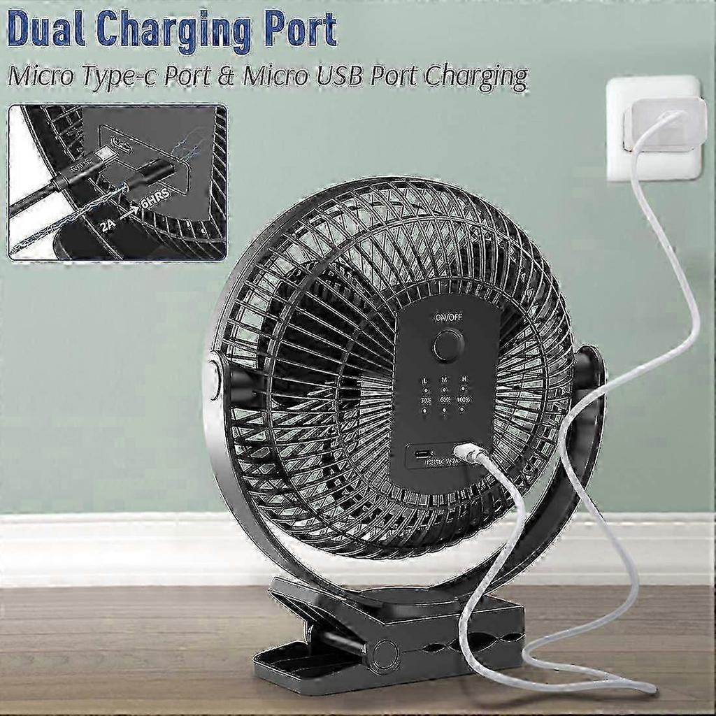 KOONIE 10000mAh Rechargeable Portable Fan, 8-Inch Battery Operated Clip On Fan, USB Fan, 4 Speeds, Strong Airflow, Sturdy Clamp Fo SZRH A-S Less