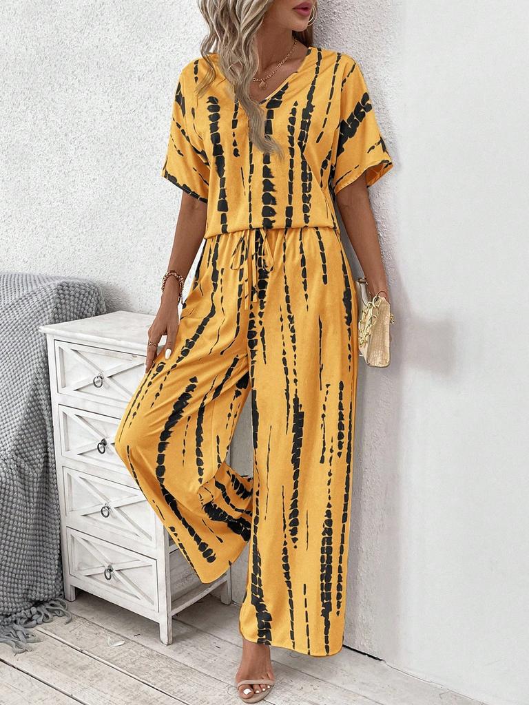 Europäische und amerikanische Damenbekleidung 1116 Frühling und Sommer neues Mode-T-Shirt mit kurzen Ärmeln High-Waist-Hose mit weitem Bein Freizeitanzug