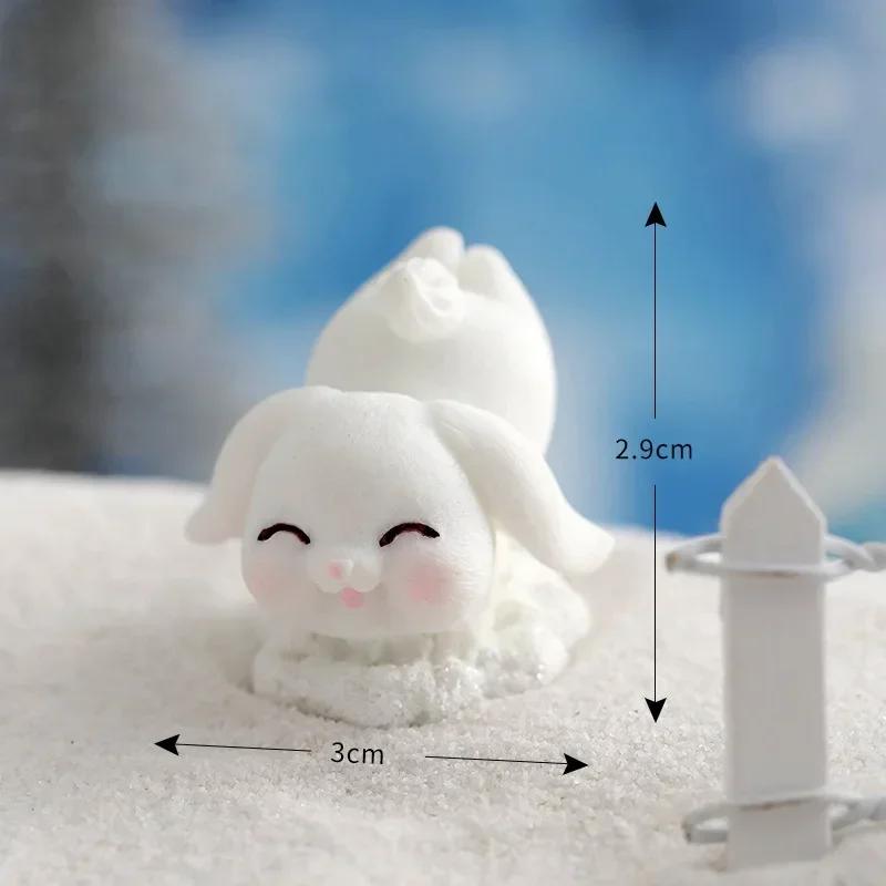 Figurines Christmas Rabbit Micro Landscape Snowman Bunny Ornament Desk Accessories For Home Decoration Kids Gifts Miniature