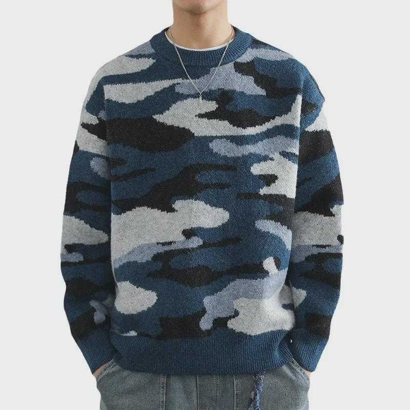 Herren Amerikanischer Retro Camouflage Locker Lässiger Rundhals-Pullover