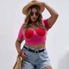 European and American Large-size Women's Clothing New Short Square Collar Slim-fitting Short-sleeved Contrasting T-shirt Top