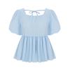 SELLY'S Seersucker Puff Short Sleeve Blouse_I5B-Cbl073