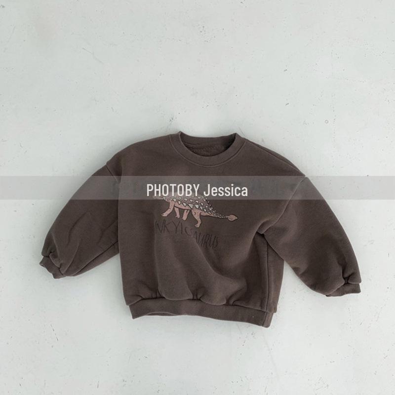 

Зимние толстовки с динозаврами в корейском стиле для младенцев и детей — для мальчиков и девочек, плюшевый бархат, повседневный крой 80 cm коричневый
