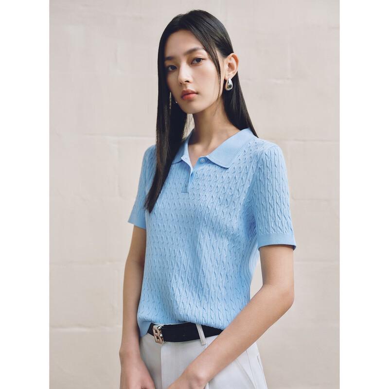 PEACEBIRD Women's Polo Collar Cable Knit Short Sleeve Top