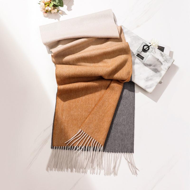 Autumn and Winter New Light Luxury Pure Wool Scarf Women's Water Ripples Gradually Change Narrow Scarf Versatile Warm Shawl