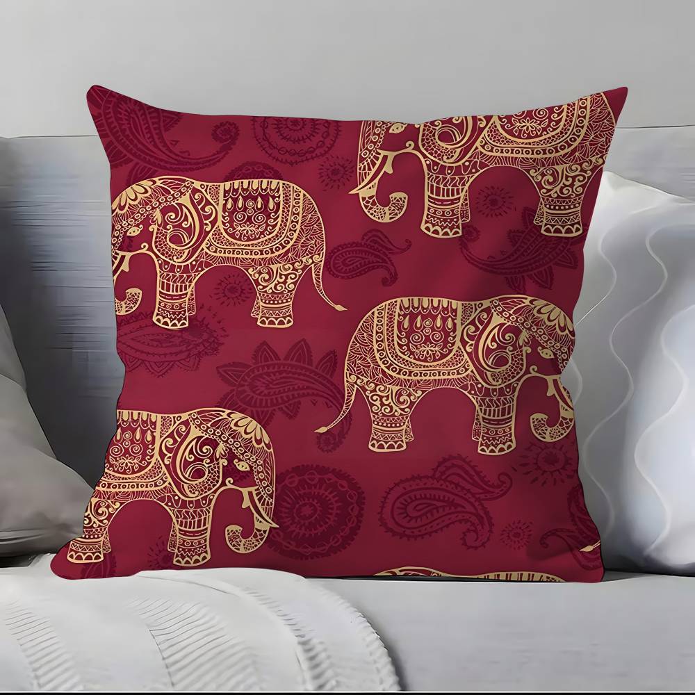 Art Sari Fabric Pillow Case Anti-dustmite Pillowcase Invisible zipper silky short plush Sofa cushion cover