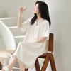 New Nightdress Women's Summer Medium and Long Solid Color Short-sleeved Skirt with Chest Pad Women's Summer Cotton Pajamas Dress Homewear