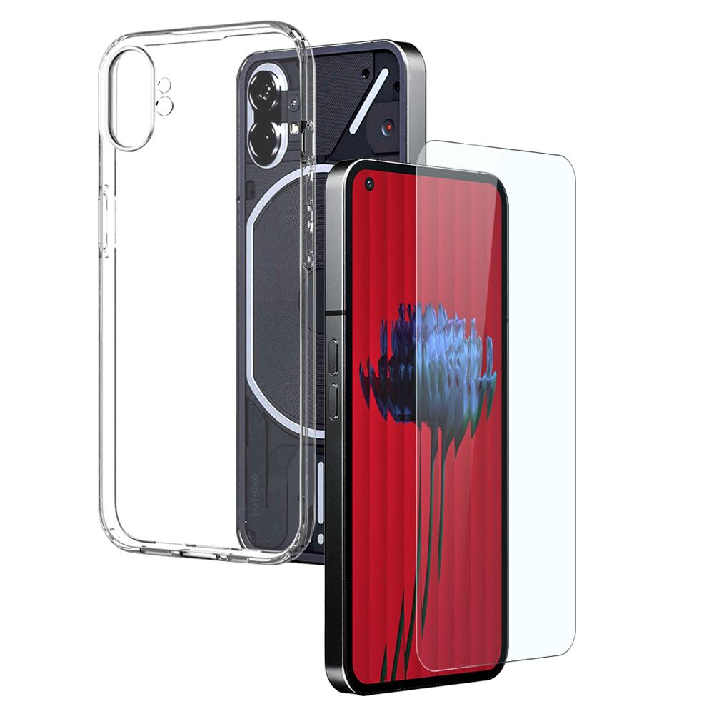 

NORTHJO Для телефона Nothing (1) Дизайн 2-в-1 5G, Не желтеющий чехол для телефона, Мягкая прозрачная TPU накладка + Защитное стекло для экрана Transparent